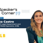 A speaker's corner banner featuring Luiza Castro, Head of Legal Department and Crypto/Web3 specialist, KillB