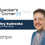 A speaker's corner banner image featuring Dmitry Kudrenko, Founder and CEO, Stripo