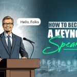 The is a featured image for an article that is a comprehensive guide on becoming a keynote speaker.