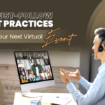 The featured image showcases a Caucasian male speaker connecting virtually with other event attendees or participants, while following virtual event best practices