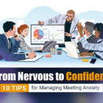 The featured image showcases a vector illustration of a group of professionals working through their meeting anxiety during a team presentation.