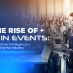 The featured image showcases the rise of AI in events :How Artificial Intelligence is Reshaping the Industry written in bold next to a robot against a background of people in attendance
