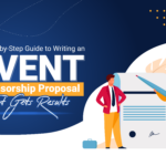 The featured image consists of an illustration showcase two people trying to understand a step by step guide to writing an event sponsorship proposal that gets results