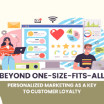 The featured image showcases an illustration of two people working on personalised marketing against a background of a board with stats and diagrams and beyond one size fits all personalised marketing as a key to customer loyalty written in bold font in front