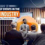 An African American public speaker speaking to an audience with, Exploring 15 Types of Events in the B2B Industry and their Key Characteristics' written atop