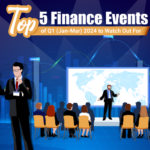 The featured image showcases an illustration of attendees at an event- a finance event, with Top 5 Finance Events of Q1 (Jan-Mar) 2024 to Watch Out Far, written in the background