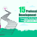 The featured image showcases a vector image of a woman in a professional attire about the climb the metaphorical staircase of attaining her professional development goals in order to become successful.