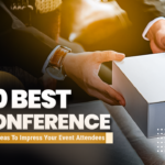 The featured image showcases a person handing out conference swags to someone with 50 Best Conference Swag Ideas to Impress Your Event Attendees written on top