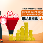 The featured image is a pictorial representation of an event marketer strategizing about using Eventible to help her turn event data into her next 100 sakes qualified leads